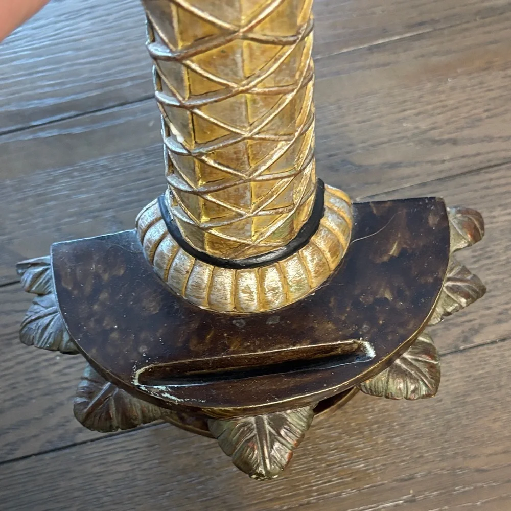 Kirklands Decorative Gold and Brown Carved Wood Column Accent